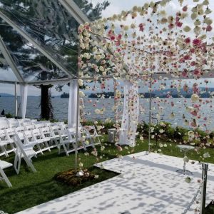 Lake George Ceremony White Aisle Runner Clear Roof Tent